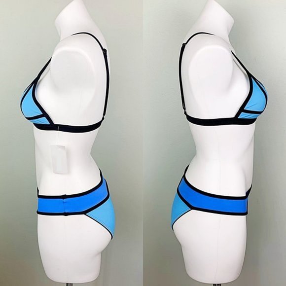 Blue Neo Piped Colorblock Banded Triangle Bikini - Picture 6 of 11